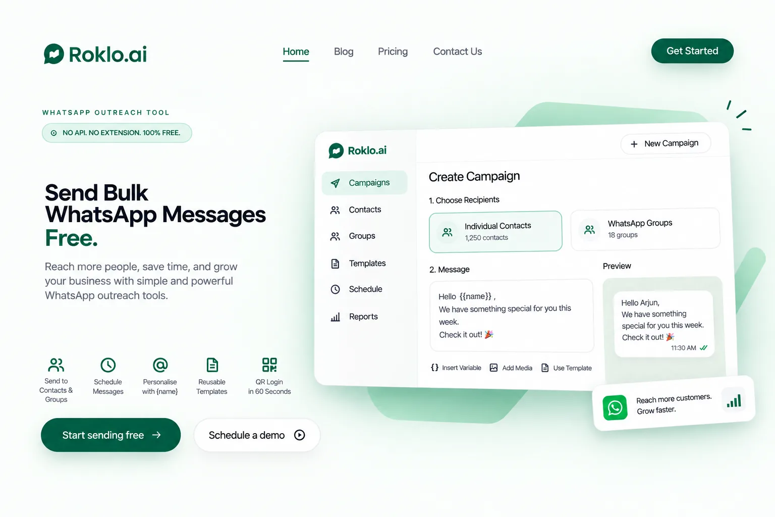 Roklo.ai bulk WhatsApp campaign platform
